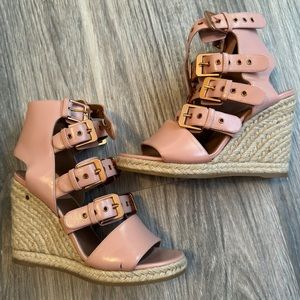 Laurence Dacade Paris Pink Leather Buckle Espadrille Sandals Size 37, Never Worn